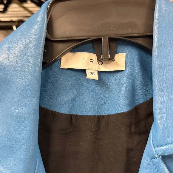 Iro Blue Leather Biker moto motorcycle Jacket Ashville - Picture 2 of 5